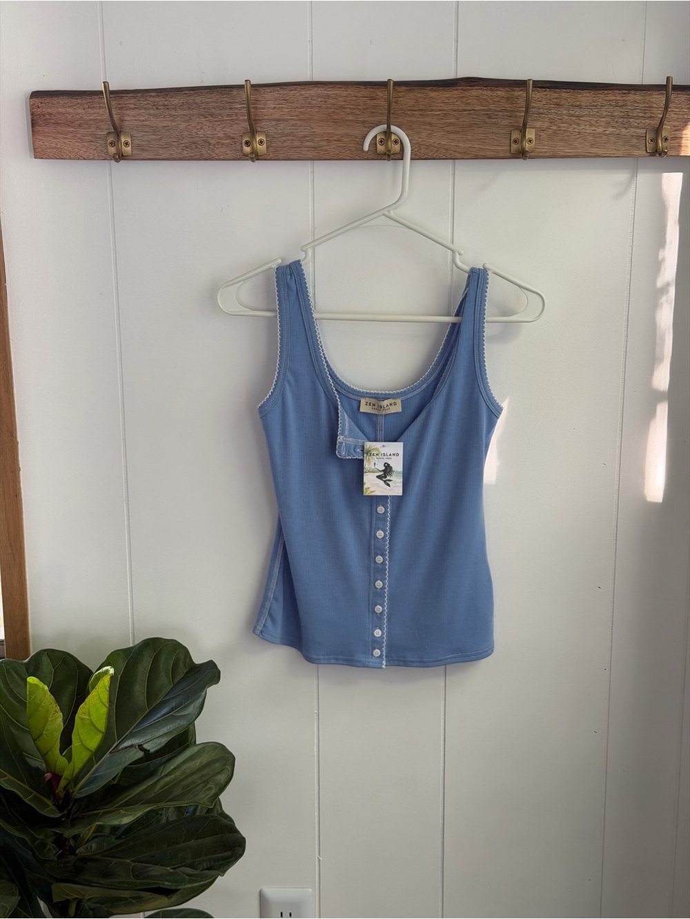 Powder Blue Ribbed Button-Front Tank